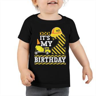 Kids 2 Years Old Boy Its My 2Nd Birthday Construction Truck Toddler Tshirt - Seseable