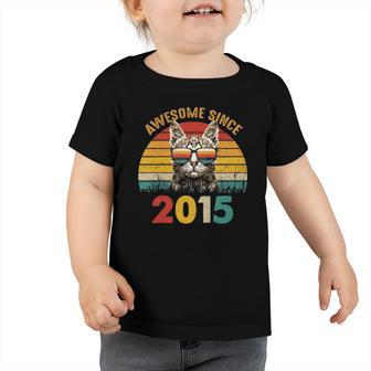 Kids 7Th Birthday Gift Retro Sunset Awesome Since 2015 Cat Lover Toddler Tshirt | Mazezy
