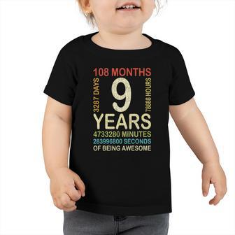 Kids 9Th Birthday 9 Years Old Vintage Retro 108 Months Boygirl Ki Toddler Tshirt | Mazezy