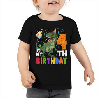 Kids Its My 4Th Birthday Happy 4 Year Old Dino T-Rex Party Toddler Tshirt - Seseable