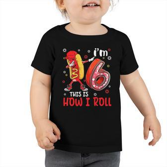 Kids Kid 6 Years Old Dabbing Hot Dog Birthday Boy Hotdog 6Th B Day Toddler Tshirt | Mazezy