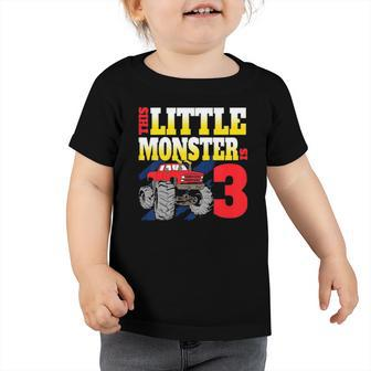 Kids Monster Trucks 3Rd Birthday Party Three Years Old Toddler Tshirt | Mazezy