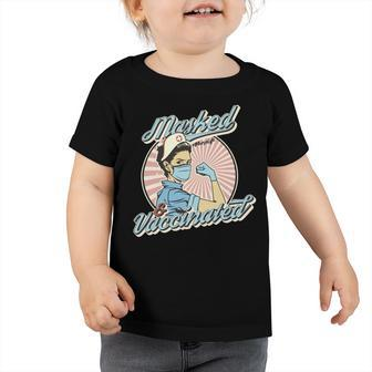 Masked And Vaccinated - Educated Vaccinated Caffeinated Dedicated Vintage Nurse Life Toddler Tshirt | Favorety UK