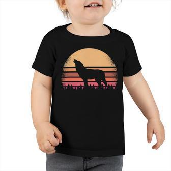 Moon Sunset Retro Howling At 80S Vintage Wolf Halloween S Toddler Tshirt | Favorety UK