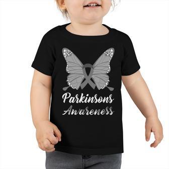Parkinsons Awareness Butterfly Grey Ribbon Parkinsons Parkinsons Awareness Toddler Tshirt - Monsterry