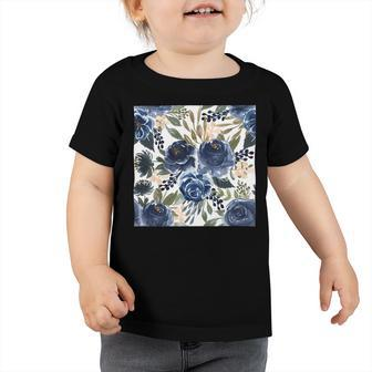 Pattern Watercolor Flower Navy Blue Toddler Tshirt - Monsterry CA