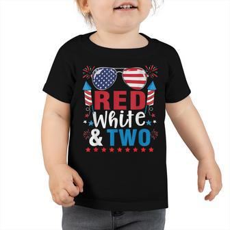 Red White & Two Funny 2Nd Birthday 4Th Of July Boys Kids Toddler Tshirt - Seseable
