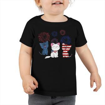 Red White Blue Cat Usa Flag 4Th Of July Patriotic Cat Lover Toddler Tshirt - Seseable