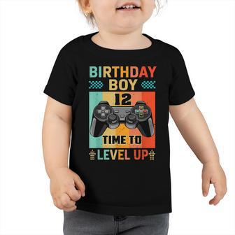 Retro Vintage Gaming 12 Years Old Level Up 12Th Birthday Boy Toddler Tshirt - Seseable
