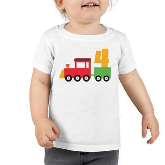 4Th Birthday Trains Theme Party 4 Years Old Boy Toddler Boys Toddler Tshirt | Mazezy