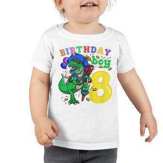 Kids 8Th Birthday Pirate Dinosaur Birthday Boy 8 Years Old Toddler Tshirt - Seseable