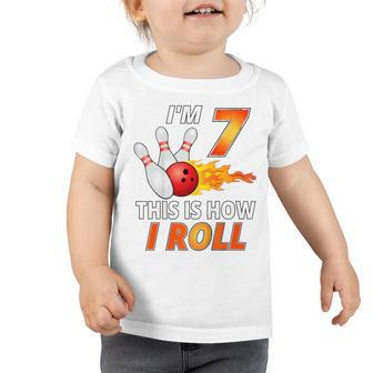 Kids Bowling Birthday 7 Year Old Boy Funny Bowler Girl Kids Toddler Tshirt - Seseable