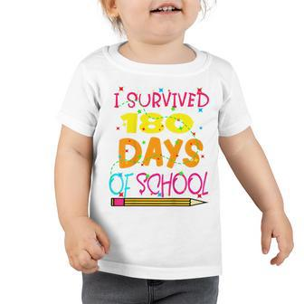 Kids Funny I Survived 180 Days Of School Last Day Of School Toddler Tshirt - Seseable