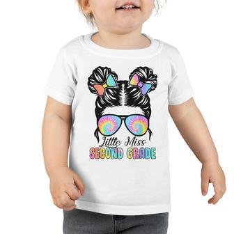 Kids Little Miss Second Grade Messy Bun Sunglasses Tie Dye Toddler Tshirt - Seseable