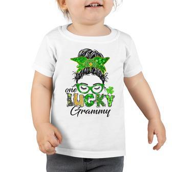 One Lucky Grammy St Patricks Day Messy Bun Mom Irish Toddler Tshirt | Favorety UK