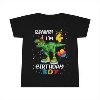 4 Year Old 4Th Birthday Boy T Rex Dinosaur T Infant Tshirt - Seseable