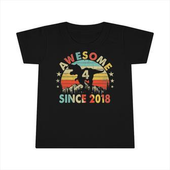 4Th Birthday Dinosaur 4 Years Old Awesome Since 2018 Boys Infant Tshirt | Mazezy
