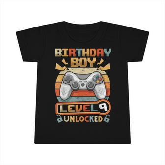 9Th Birthday Boy Vintage Video Gamer Level 9 Unlocked Boys Infant Tshirt - Seseable