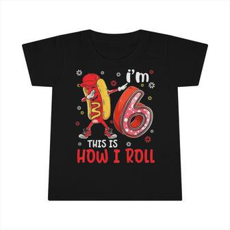 Kids Kid 6 Years Old Dabbing Hot Dog Birthday Boy Hotdog 6Th B Day Infant Tshirt | Mazezy DE