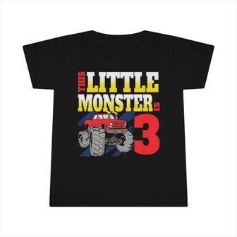 Kids Monster Trucks 3Rd Birthday Party Three Years Old Infant Tshirt | Mazezy