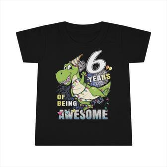 Kids Sixth Birthday Dinosaur For 6 Years Old Boys Dino 6Th Bday Infant Tshirt | Mazezy