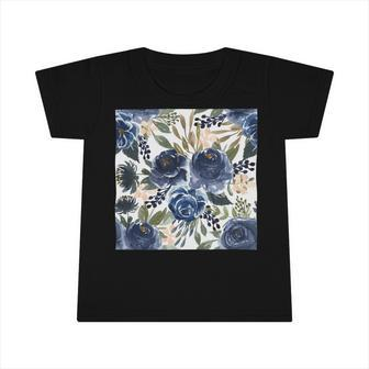 Pattern Watercolor Flower Navy Blue Infant Tshirt - Monsterry