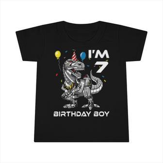 T Rex Dinosaur Robot Birthday Boy 7 Years Old Kid Party Infant Tshirt | Mazezy