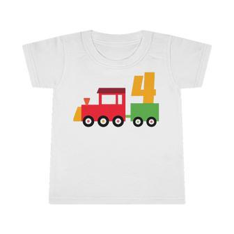 4Th Birthday Trains Theme Party 4 Years Old Boy Toddler Boys Infant Tshirt | Mazezy