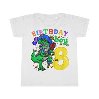 Kids 8Th Birthday Pirate Dinosaur Birthday Boy 8 Years Old Infant Tshirt - Seseable