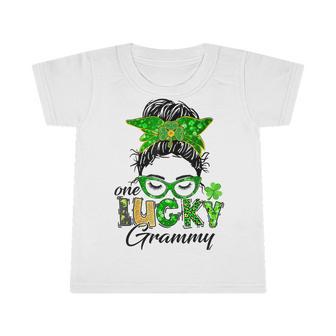 One Lucky Grammy St Patricks Day Messy Bun Mom Irish Infant Tshirt | Favorety