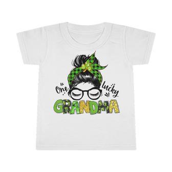 One Lucky Grandma Messy Bun Leopard St Patricks Day Infant Tshirt | Favorety