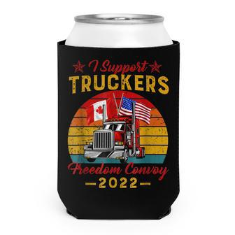 American Flag Canada Flag Freedom Convoy 2022 Trucker Driver V3 Can Cooler - Seseable