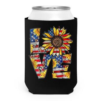 Love 4Th Of July Leopard Us Flag Sunflower Fourth Of July Can Cooler - Seseable
