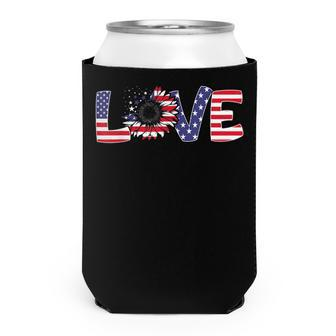 Love Sunflower 4Th Of July Women American Flag Patriotic Can Cooler - Seseable
