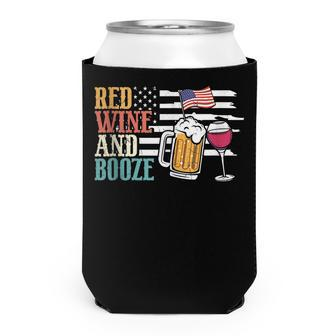 Retro America Flag Red Wine Booze Beer 4Th Of July Drinking Can Cooler - Seseable