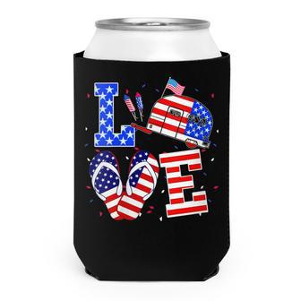 Womens Love Camping Flip Flop Usa Flag 4Th Of July Camper Patriotic Can Cooler - Seseable