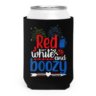 Womens Red White And Boozy Alcohol Booze 4Th Of July Beer Party Can Cooler - Seseable