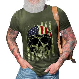 4Th Of July American Flag Skull Motorcycle T Men Dad 3D Print Casual Tshirt - Seseable