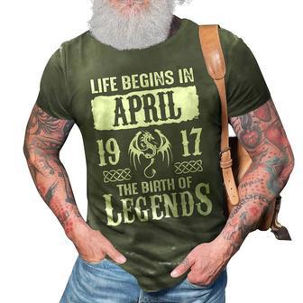April 1917 Birthday Life Begins In April 1917 3D Print Casual Tshirt - Seseable