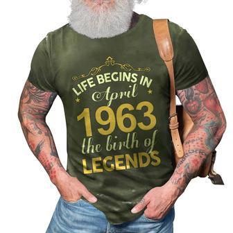 April 1963 Birthday Life Begins In April 1963 V2 3D Print Casual Tshirt - Seseable