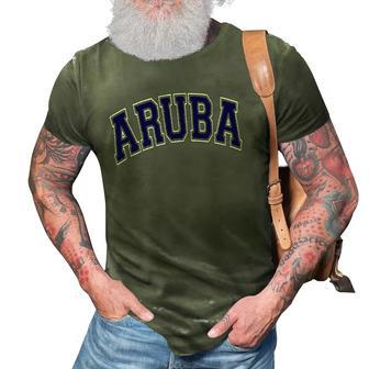 Aruba Varsity Style Navy Blue Text 3D Print Casual Tshirt