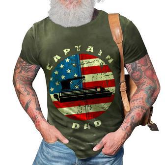 Captain Dad Pontoon Boat Retro Us Flag 4Th Of July Boating Zip 3D Print Casual Tshirt - Seseable