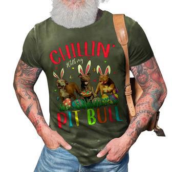 Chillin With My Pit Bull Easter Eggs Happy Easter T-Shirt 3D Print Casual Tshirt - Seseable