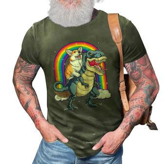 Corgi Riding Dinosaurrex Boys Girls Space Galaxy Rainbow Raglan Baseball Tee 3D Print Casual Tshirt | Mazezy