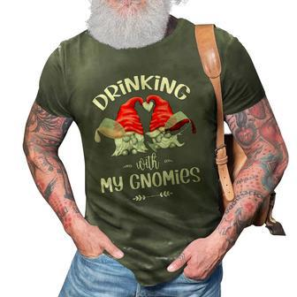Drinking With My Gnomies Funny Gnome For Wine Lover 3D Print Casual Tshirt | Mazezy
