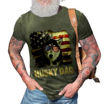 Funny Best Husky Dad Ever American Flag 4Th Of July Vintage 3D Print Casual Tshirt - Seseable