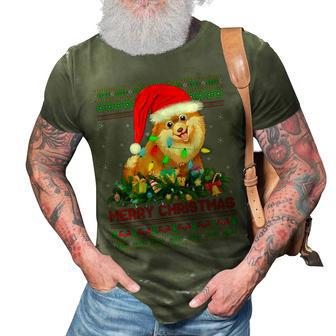 Funny Xmas Lighting Tree Santa Ugly Pomeranian Dog Christmas T-Shirt 3D Print Casual Tshirt - Seseable