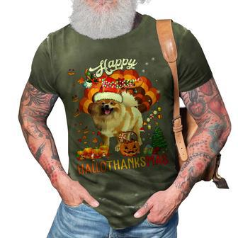 Hallothanksmas Santa Turkey Pumpkin Pomeranian Dog T-Shirt 3D Print Casual Tshirt - Seseable