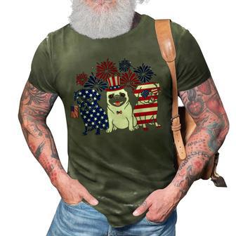 Happy 4Th July Three Blue White Pug And Red 3D Print Casual Tshirt - Seseable