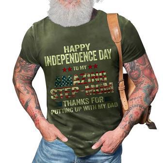 Happy 4Th Of July Step Mom Thanks For Putting Up With My Dad 3D Print Casual Tshirt - Seseable